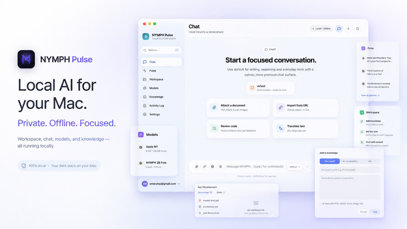 Nymph Pulse — local macOS AI app by Punky Tiger Labs